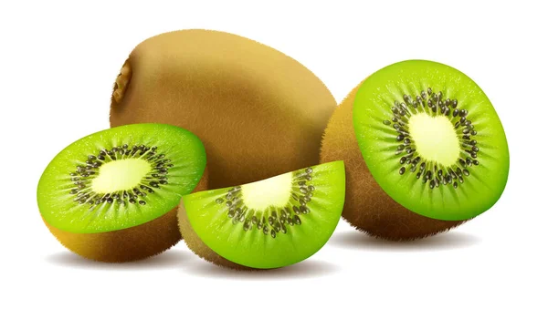 Fruto Kiwi Enteros Pedazos Dulce Fruta Vector Iconos Conjunto Ilustración — Foto de Stock