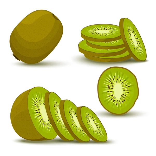 Kiwi Set Whole Slice Half Kiwi Fruit Isolated White Background — Fotografia de Stock