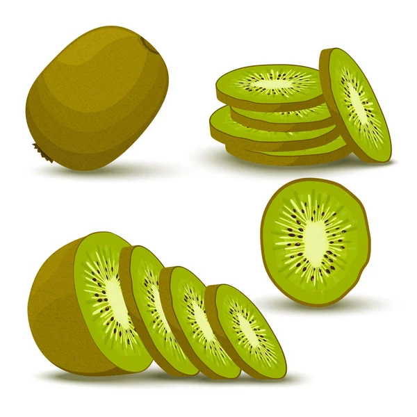 Kiwi Set Whole Slice Half Kiwi Fruit Isolated White Background — Photo