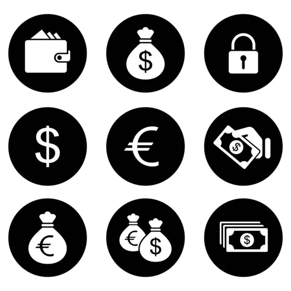 Finance Money Simple Icons Set Hand Coins Credit Card Wallet — ストック写真