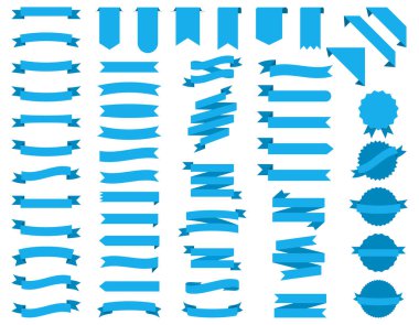 Set of Ribbons. Ribbon elements. Starburst label. Modern simple ribbons blue colored collection. Vector illustration.