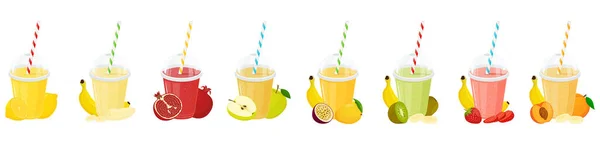 Conjunto Coquetel Frutas Smoothies Copos Transparentes Plástico Para Smoothie Com — Fotografia de Stock