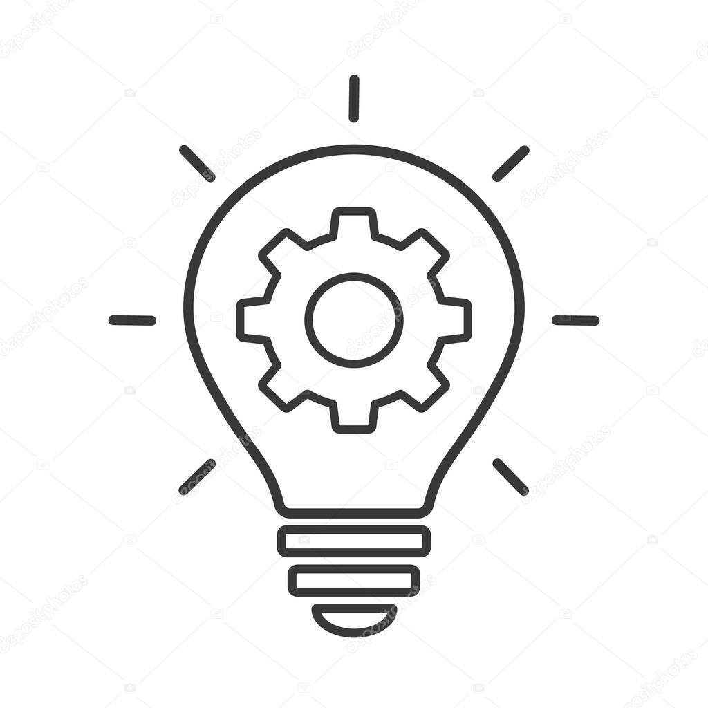 Light bulb with cog or gear sign. Idea outline icon. Innovation icon in flat style. Idea business concept. Vector outline icon