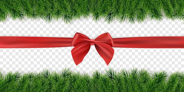 Noel arka plan kırmızı yay ve köknar twigs garland ile. Vektör çizim.