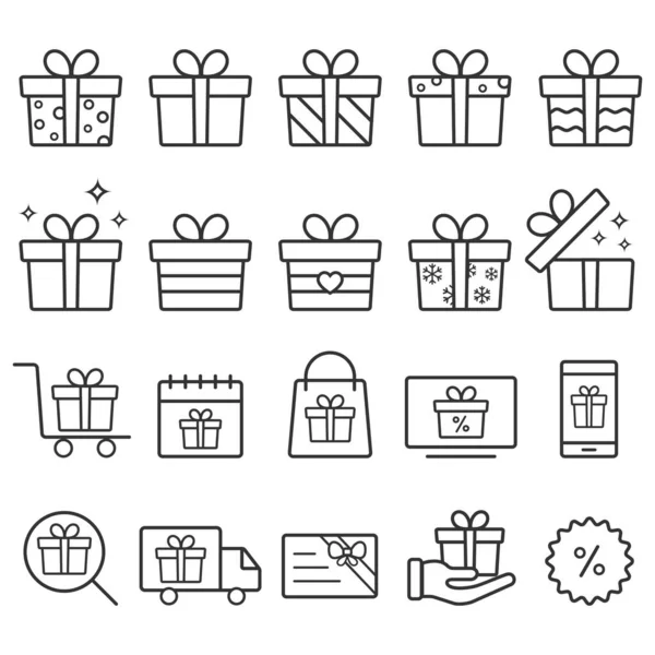 Gift Box Present Discount Offer Line Icon Set Isolated Transparent — Stock Photo, Image