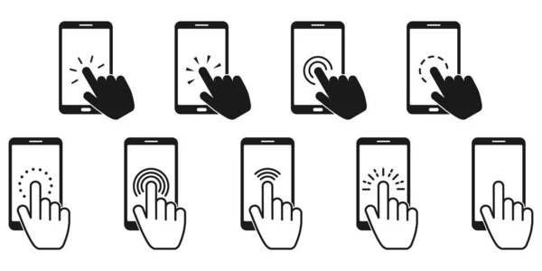 Hand Touch Screen Smartphone Icon Smartphone Screen Clicking Finger Cursor — Stock Photo, Image