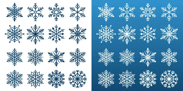 Snowflake Winter Set Black Isolated Icon Silhouette White Blue Background — Stock fotografie
