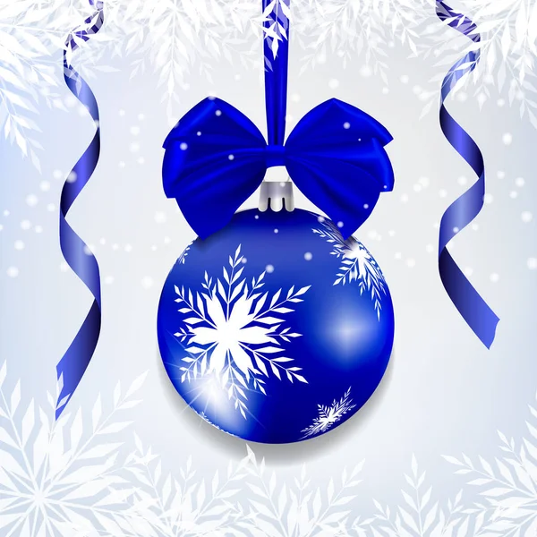 Christmas New Year Background Blue Bow Blue Christmas Balls Serpantine — Stockfoto