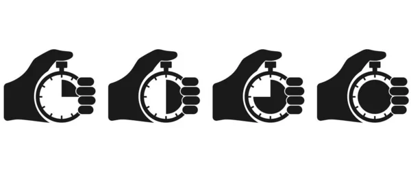Kronometre Simgesi Siyah Beyaz Arka Plan Üzerinde Elinde Izole Vektör — Stok fotoğraf