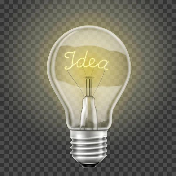 Glowing Light Bulb Word Idea Realistic Vector Isolated Transparent Background — Zdjęcie stockowe