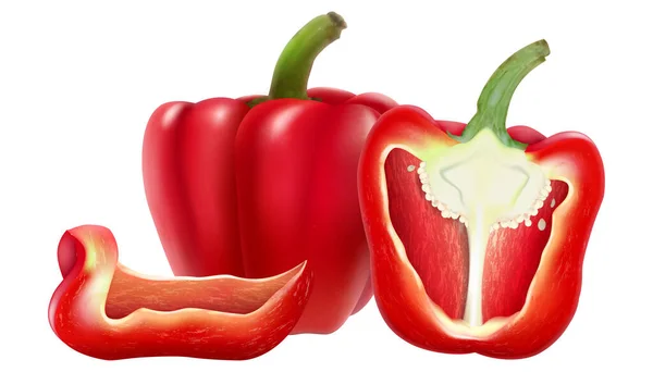 Bell Pepper Whole Half Slice Red Sweet Bell Pepper Vector — Stockfoto