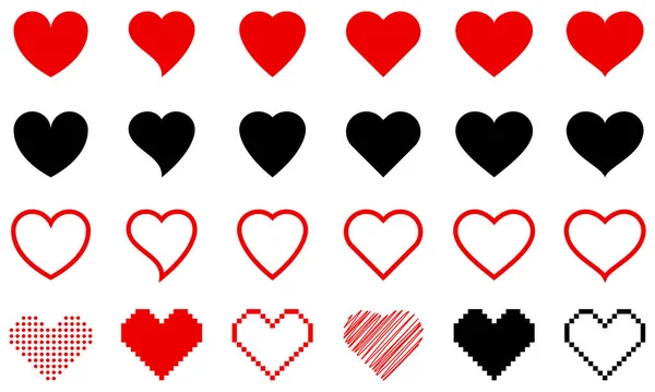 Hearts of different shapes . Big set of different isolated red hearts. Vector elements for your design.