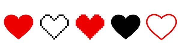 Pixel Heart Set Retro Style Vintage Love Symbol Bit Vector — Stockfoto
