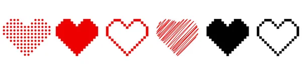 Hearts Icon Set Different Style Shape Pixel Hearts Retro Style — 스톡 사진