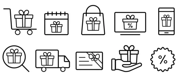 Gift Icon Set Ollection Linear Simple Web Icons Discount Coupons —  Fotos de Stock