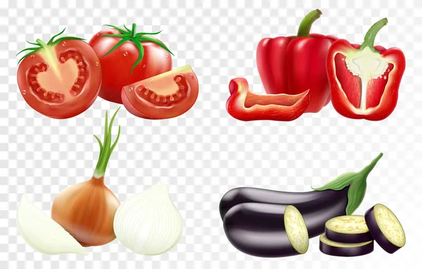 Set Realistic Vegetables Tomatoes Bell Peppers Onions Eggplant Realistic Vector — Φωτογραφία Αρχείου