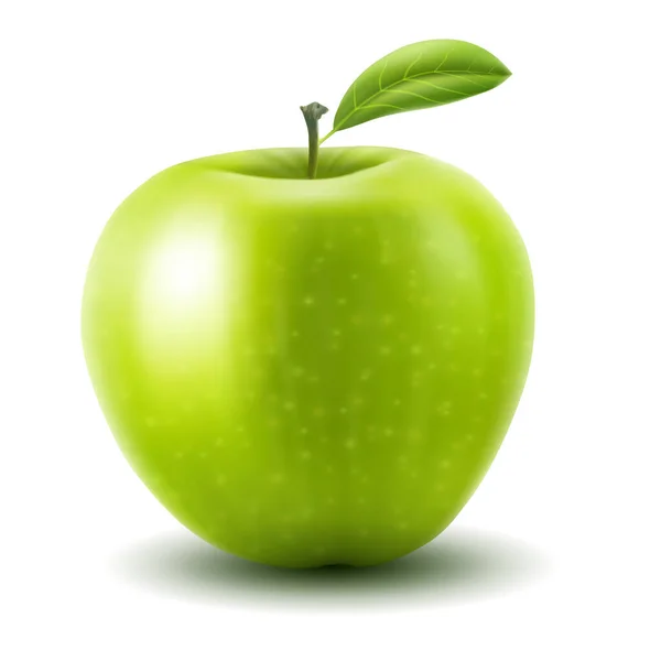 Яблуко Векторна Ілюстрація Свіжого Зеленого Яблука Одним Листом Реалістичний Градієнтний — стокове фото