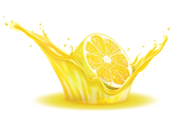 Lemon Fruit Juice Splash Realistic Vector Realistic — ストック写真