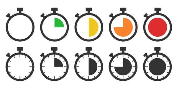 Stopwatch Icons Set Timer Symbols Vector Flat Design — 图库照片