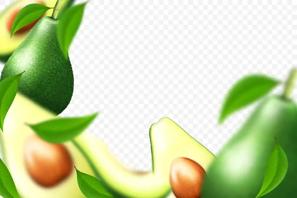 Realistyczne Tropikalne Tło Egzotycznymi Owocami Awokado Ilustracja Zdrowej Żywności Kawałki — Zdjęcie stockowe