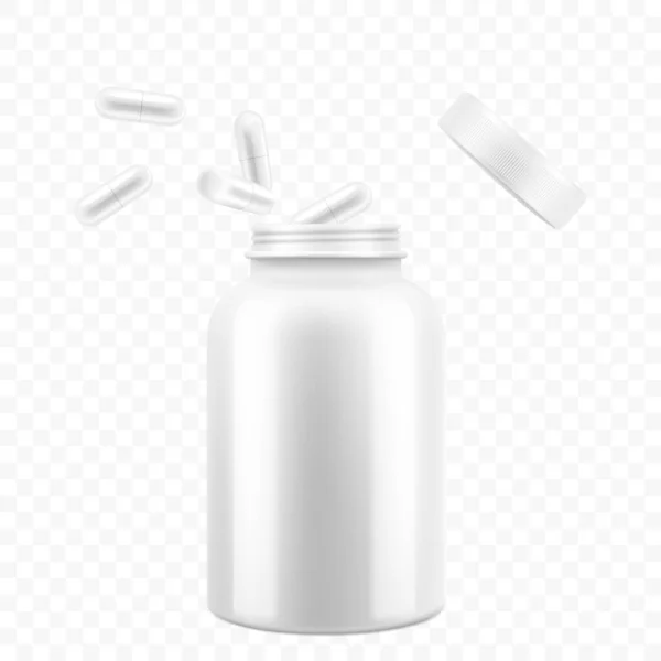 Opened Medical Pill Bottle Falling Pills Realistic Vector Object Place — 图库照片