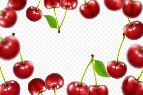 Flying Red Cherry Background Realistic Quality Vector Collection Set Cherries — стоковое фото
