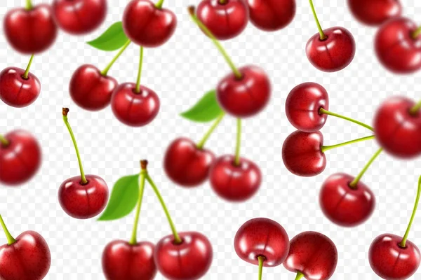 Flying Red Cherry Background Realistic Quality Vector Collection Set Cherries — 图库照片