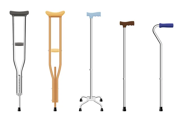 Set Walking Sticks Crutches Telescopic Metal Canes Wooden Cane Cane — Stock Photo, Image