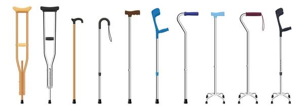 Set Walking Sticks Crutches Telescopic Metal Canes Wooden Cane Cane — Stock Photo, Image