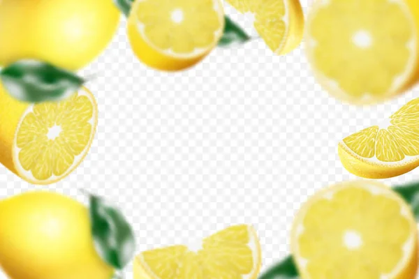 Lemon Background Flying Defocusing Lemon Green Leaf Transparent Background Realistic —  Fotos de Stock