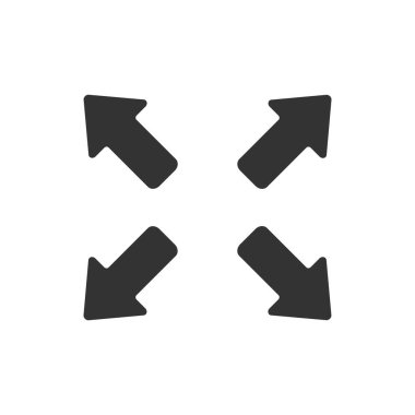 Merkezdeki vektör işaretinden gösterilen dört ok beyaz arkaplanda izole edildi