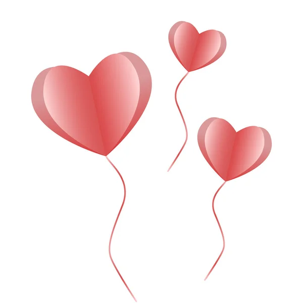 Rosa Herzen Fliegen Ballon Vektor Isoliert Auf Weißem Hintergrund — Stockfoto