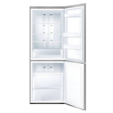 Beyaz arka plan üzerinde izole açılan buzdolabı