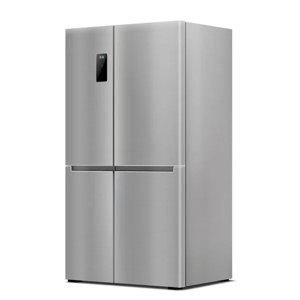 Двухдверный Холодильник Нержавеющей Стали Вид Сбоку Рисунок Холодильник Американском Стиле — стоковый вектор