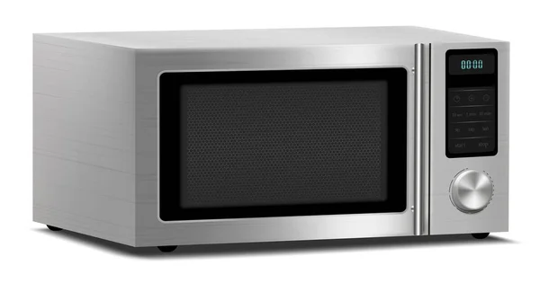 Realistic Microwave Isolated White Background Side View Stainless Steel Range — 스톡 벡터