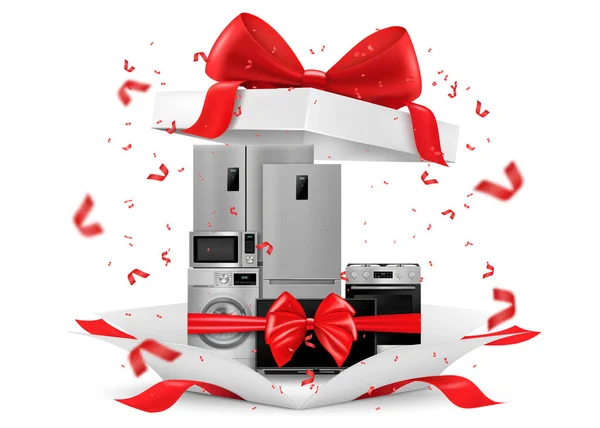 Gift Concept Home Appliances Gift Box Refrigerator Microwave Washing Machine — Stockový vektor