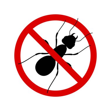 No ant with ban sign. Anti ant pest control ban, prohibition insects silhouette vector. Stop ant insects vector icon, isolated on white background