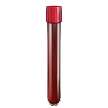 Test Tubes With Blood Samples Isolated On A White Background. Realistic 3D Vector Illustration. Hematology. Creative Medical Concept