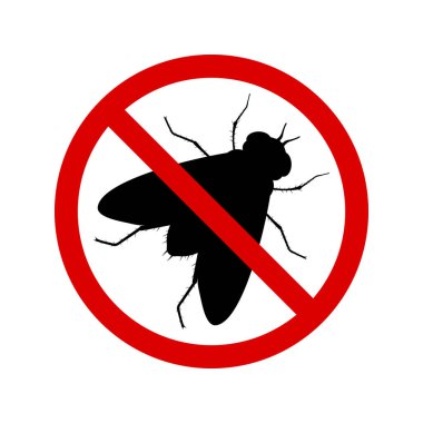 No fly with ban sign. Anti fly pest control ban, prohibition parasitic insects silhouette vector. Stop fly insects vector icon, symbol