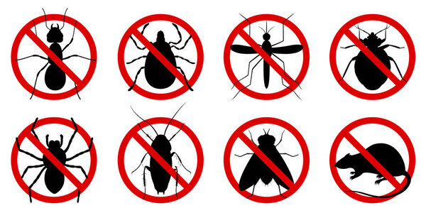 Запрет борьбы с вредителями, запрет паразитических насекомых. Stop, warning, forbidden bug set. Нет, запретить признаки тараканов, пауков, мух, клещей, клещей, комаров, муравьев, крыс, жуков