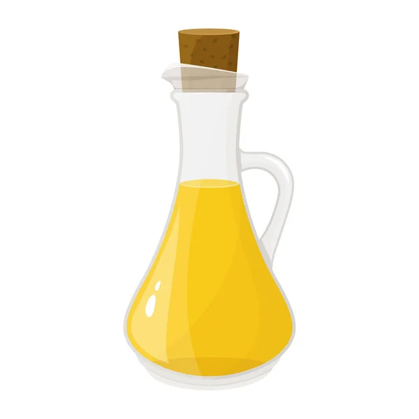 Oil Glass Bottle Isolated White Vector Illustration Flat Style Natural — Image vectorielle