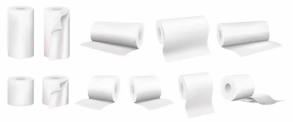 Set Rolled Paper Towels Toilet Paper Vector Realistic Set Isolated — Vector de stock