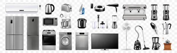 Set Household Appliances Microwave Oven Washing Machine Refrigerator Vacuum Cleaner - Stok Vektor