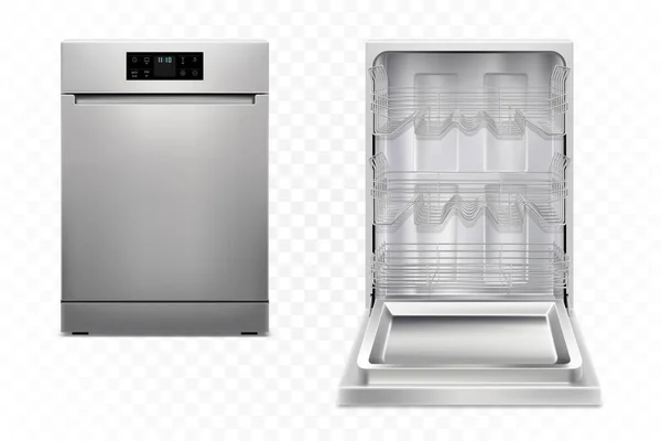 Dishwashing Machine Open Closed Door Isolated White Background Smart Home — 스톡 벡터