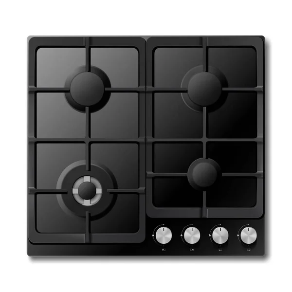 Gas Cooking Surface Realistic Vector Kitchen Appliance Cooktop Surface Black — Stock vektor