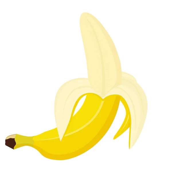 Opened Banana Cartoon Style Half Peeled Banana Flat Design Yellow — Stockvektor