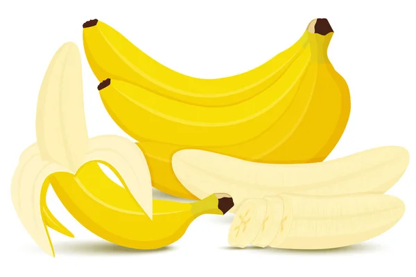 Set Bananas Banana Half Peeled Banana Bunch Bananas Pieces Slices — Stock Vector
