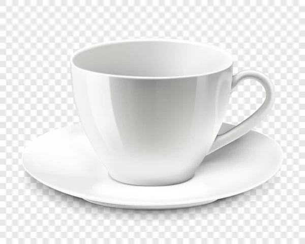 Taça Vazia Branco Realista Para Chá Café Ilustração Alto Detalhe — Vetor de Stock