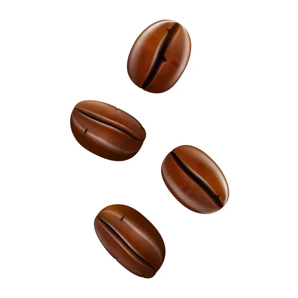 Coffee Beans Isolated White Background Realistic Vector Illustration — Stockvector