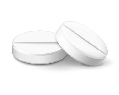 Realistic round pills and capsules mockup style. The concept of medicine and health, isolated on white background. 3d vector illustration. Can be used for medical and cosmetic.